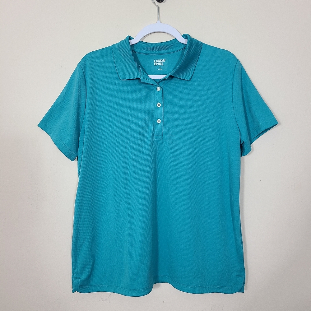 Lands' End Teal Blue Polo Shirt‎ Size Large